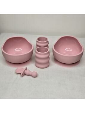 BooginHead 5 Piece Baby Led Weaning Silicone Tableware Feeding Set, Pink